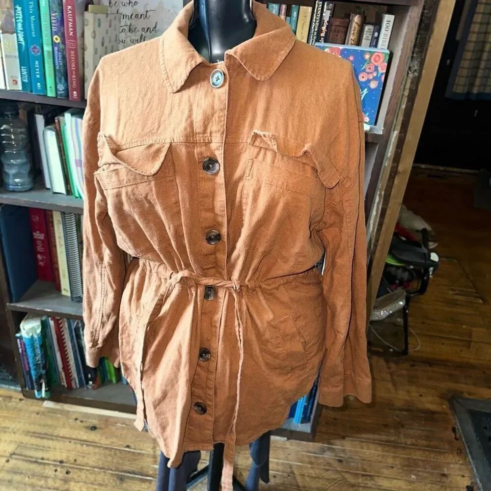 A New Day orange brown L belted lightweight utility jacket